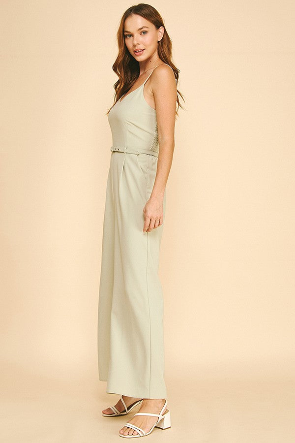 Twill Belted Smock Back Cami Jumpsuit