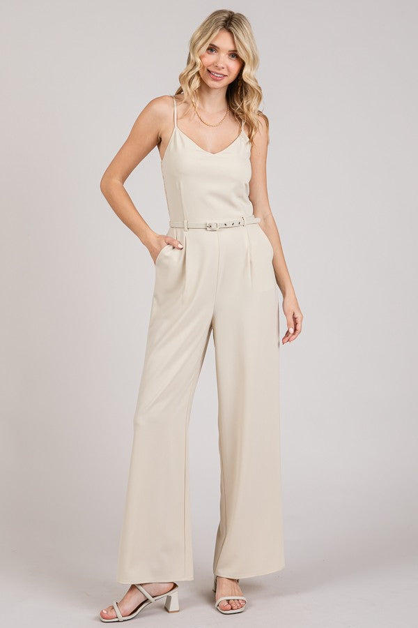 Twill Belted Smock Back Cami Jumpsuit