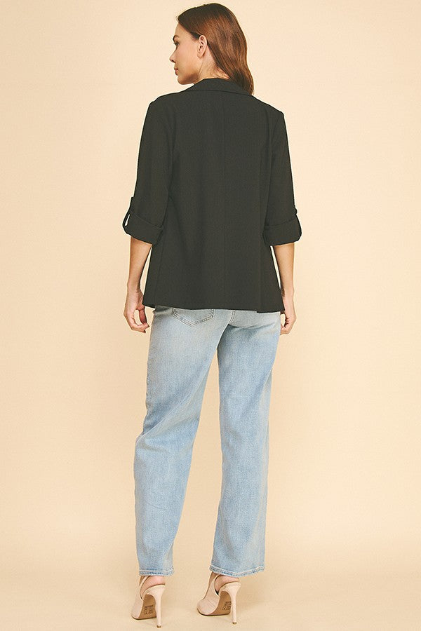 Twill Roll Tab Sleeve Long Blazer Jacket