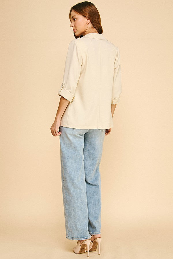 Twill Roll Tab Sleeve Long Blazer Jacket