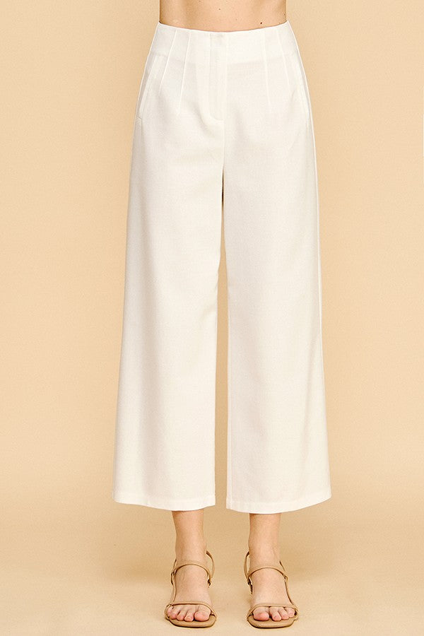 Linen Darted Waist Cropped Wide Leg Pants