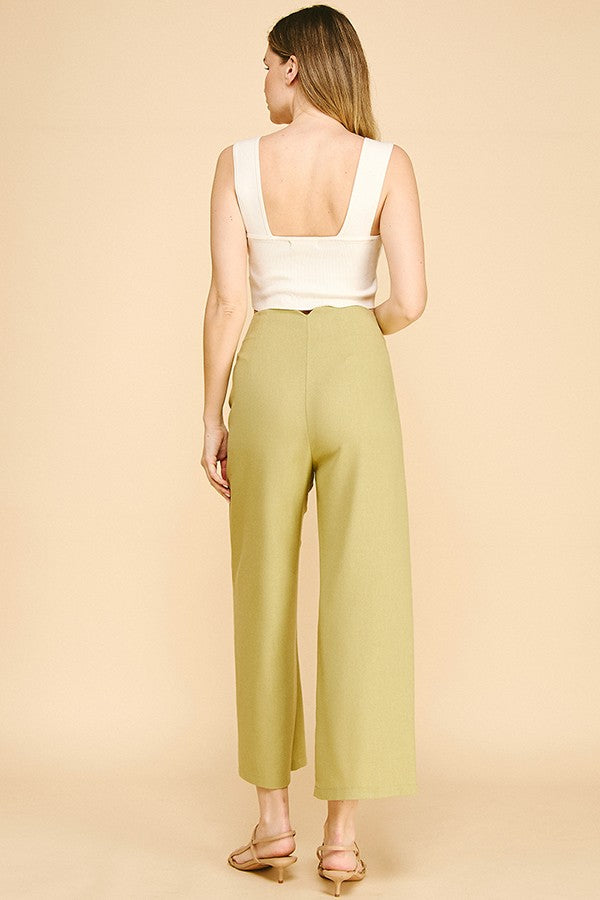 Linen Darted Waist Cropped Wide Leg Pants