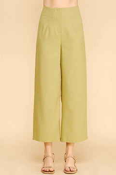 Linen Darted Waist Cropped Wide Leg Pants