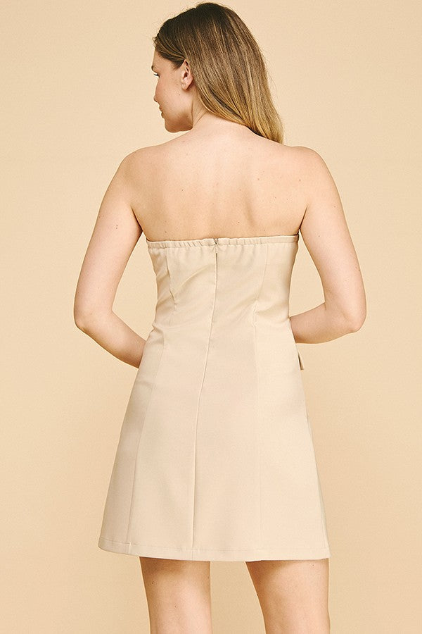 Twill Bustier Button Down Strapless Dress