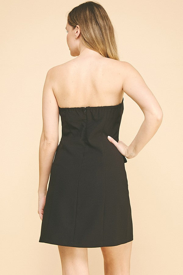 Twill Bustier Button Down Strapless Dress