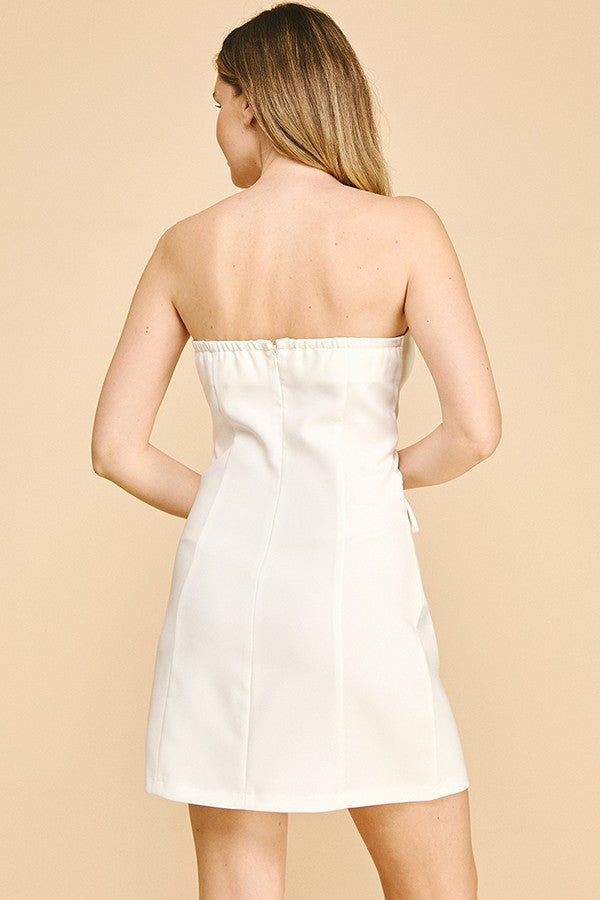 Twill Bustier Button Down Strapless Dress
