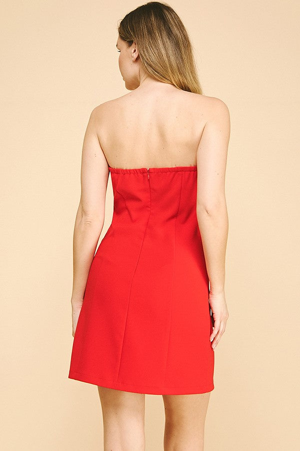 Twill Bustier Button Down Strapless Dress