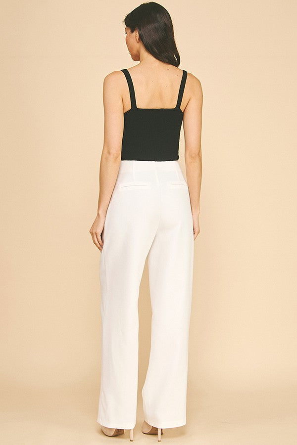 Twill Darted Wide Leg Trousers