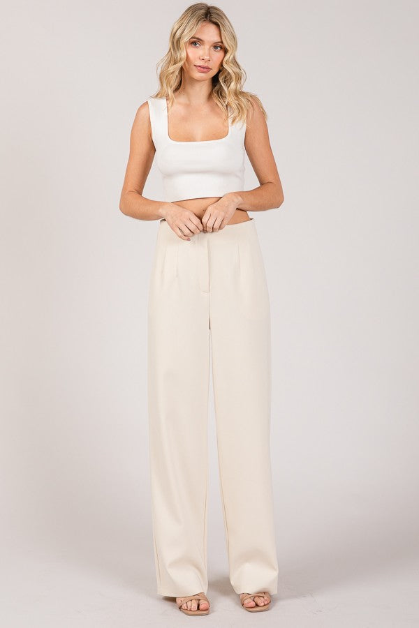 Twill Darted Wide Leg Trousers