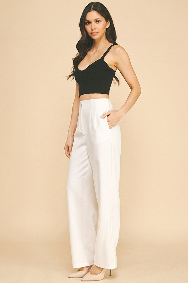 Twill Darted Wide Leg Trousers