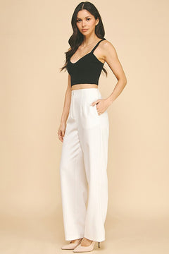 Twill Darted Wide Leg Trousers