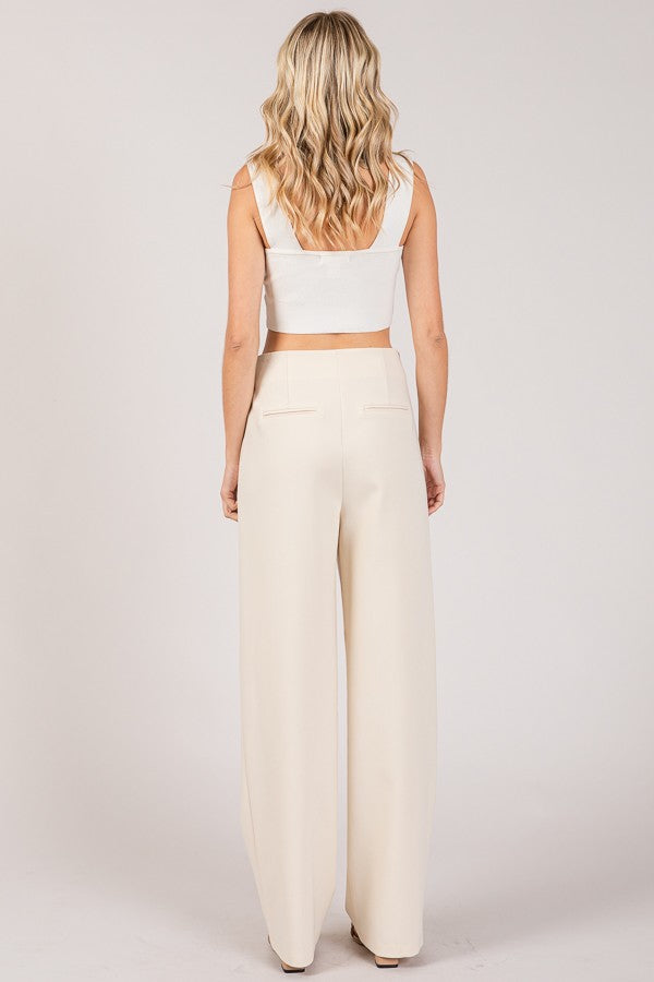 Twill Darted Wide Leg Trousers