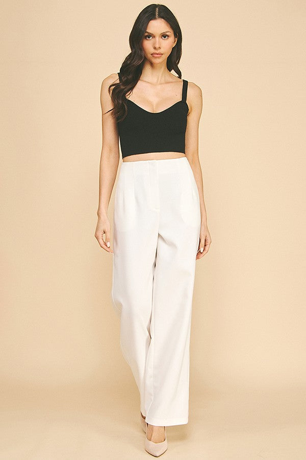Twill Darted Wide Leg Trousers