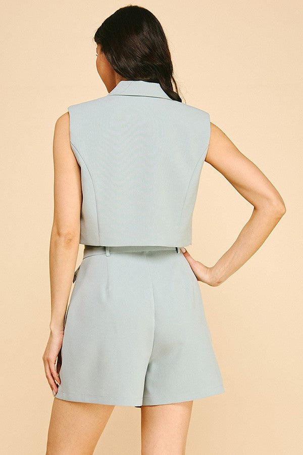 Twill Notched Collared Cropped Blazer Vest