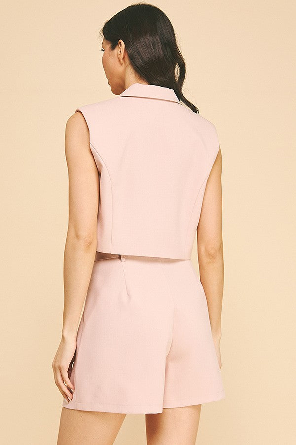 Twill Notched Collared Cropped Blazer Vest