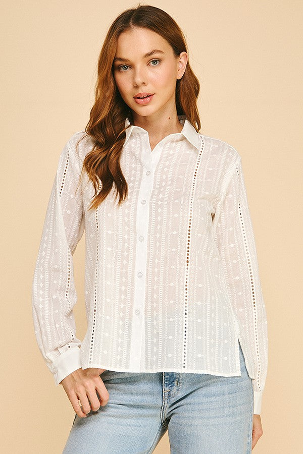 Cotton Embroidered Dress Shirt Blouse