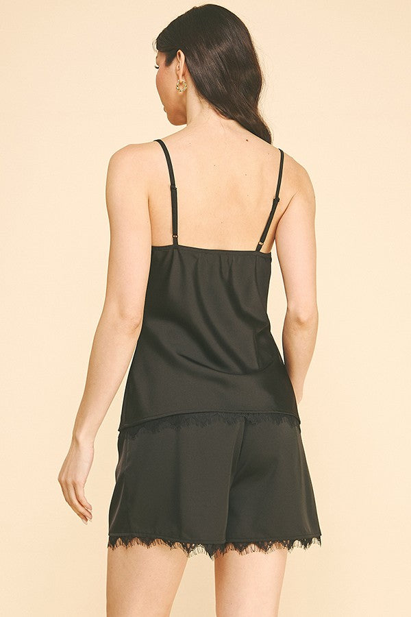 Satin Cowl Neck Black Laced Cami Top