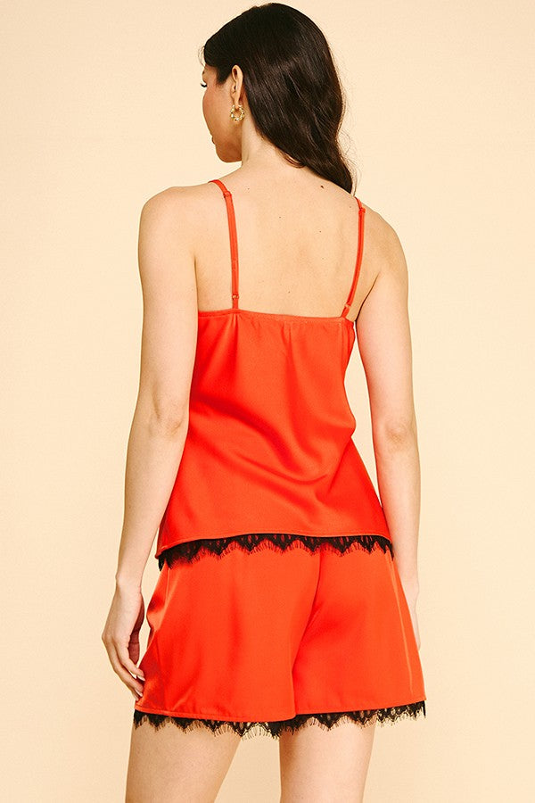 Satin Cowl Neck Black Laced Cami Top