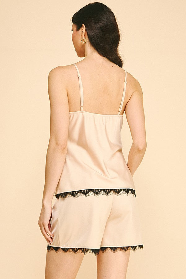 Satin Cowl Neck Black Laced Cami Top