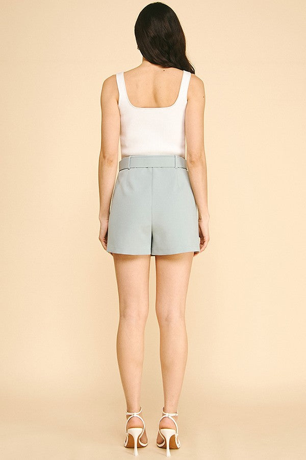 Twill Square Buckle Belted Wrap Skort