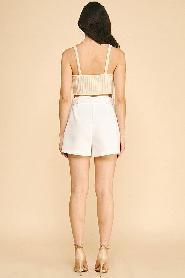 Twill Square Buckle Belted Wrap Skort