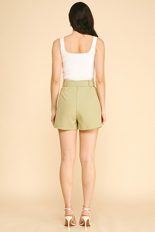 Twill Square Buckle Belted Wrap Skort