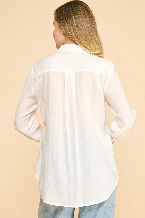 Lawn Oversized Faux Pearl Button Dress Shirt