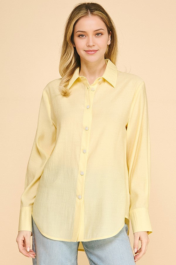 Lawn Oversized Faux Pearl Button Dress Shirt