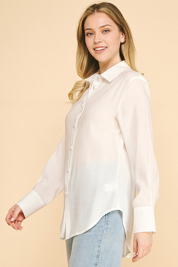 Lawn Oversized Faux Pearl Button Dress Shirt