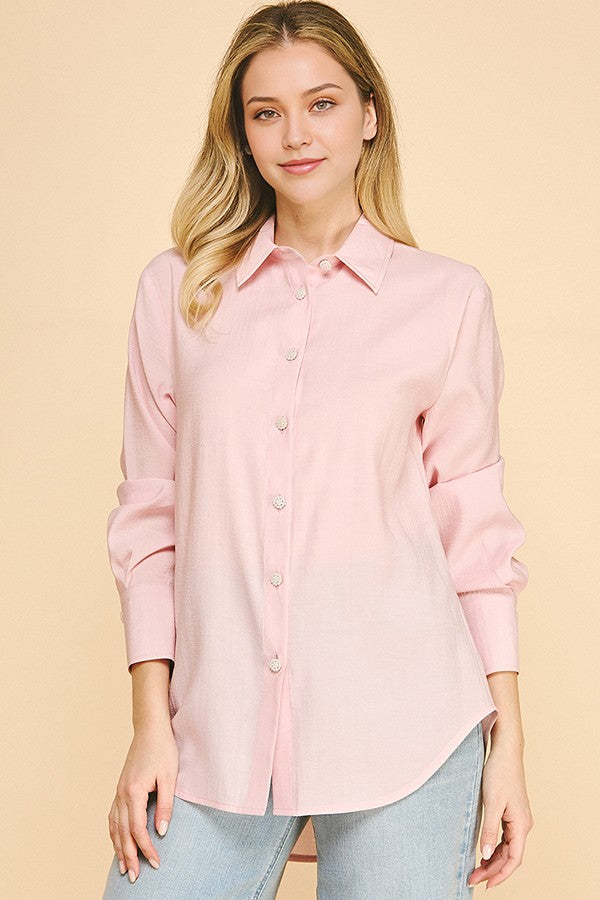 Lawn Oversized Faux Pearl Button Dress Shirt