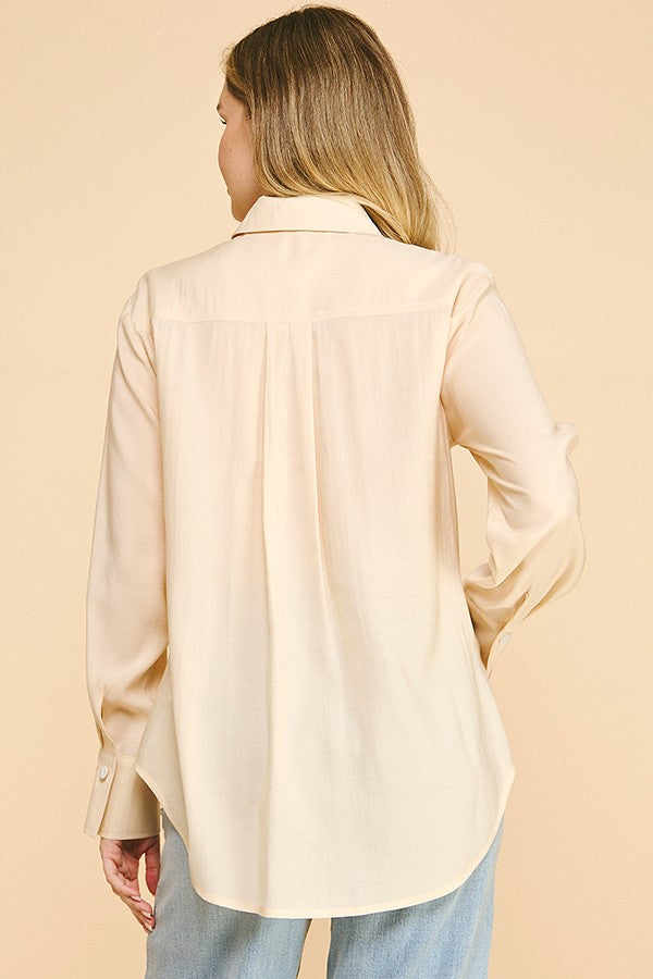 Lawn Oversized Faux Pearl Button Dress Shirt
