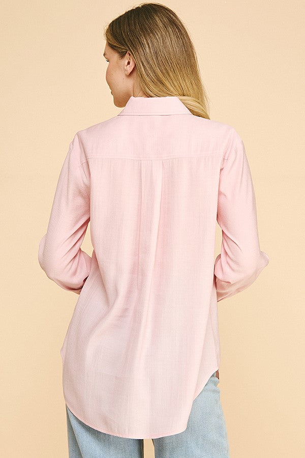Lawn Oversized Faux Pearl Button Dress Shirt