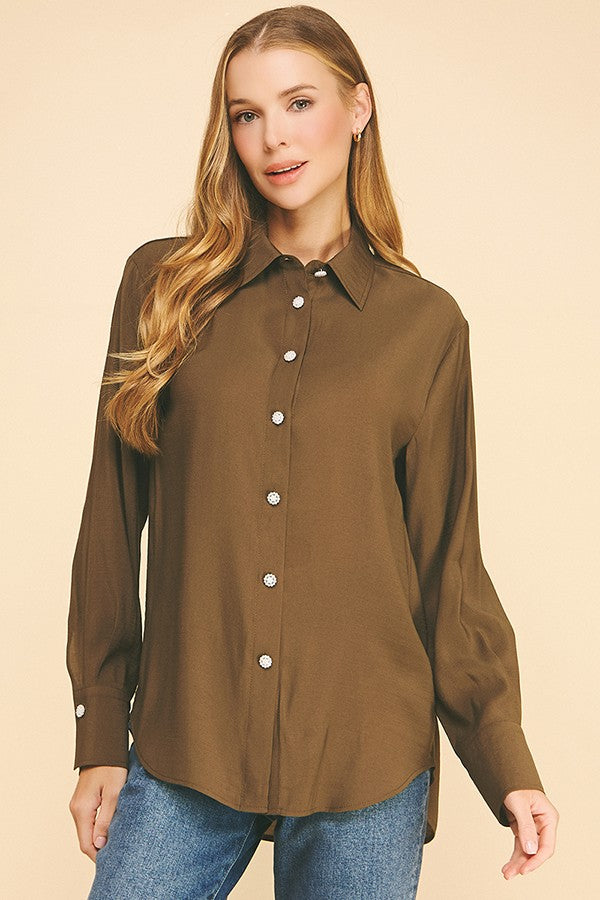 Lawn Oversized Faux Pearl Button Dress Shirt