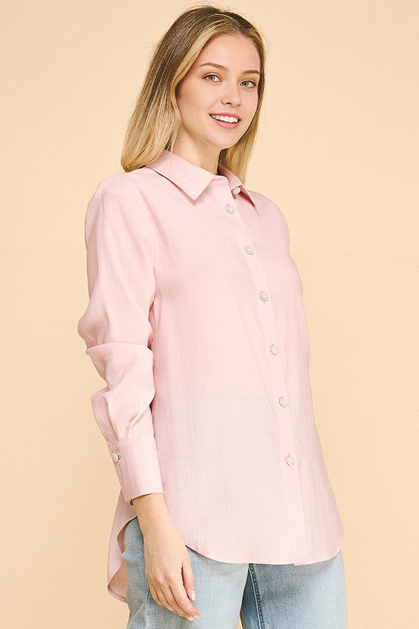 Lawn Oversized Faux Pearl Button Dress Shirt