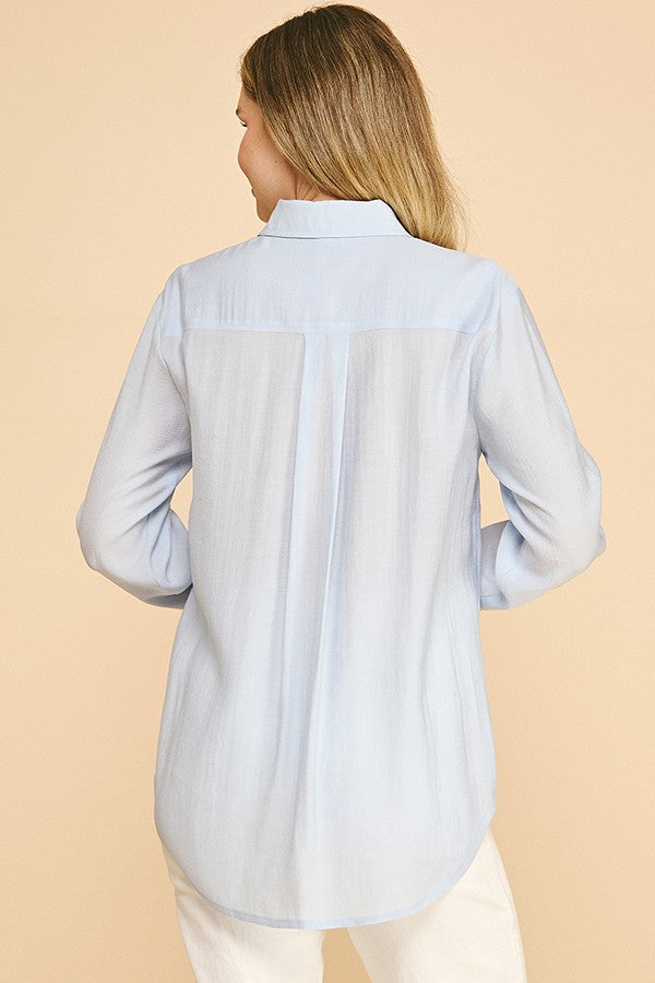 Lawn Oversized Faux Pearl Button Dress Shirt