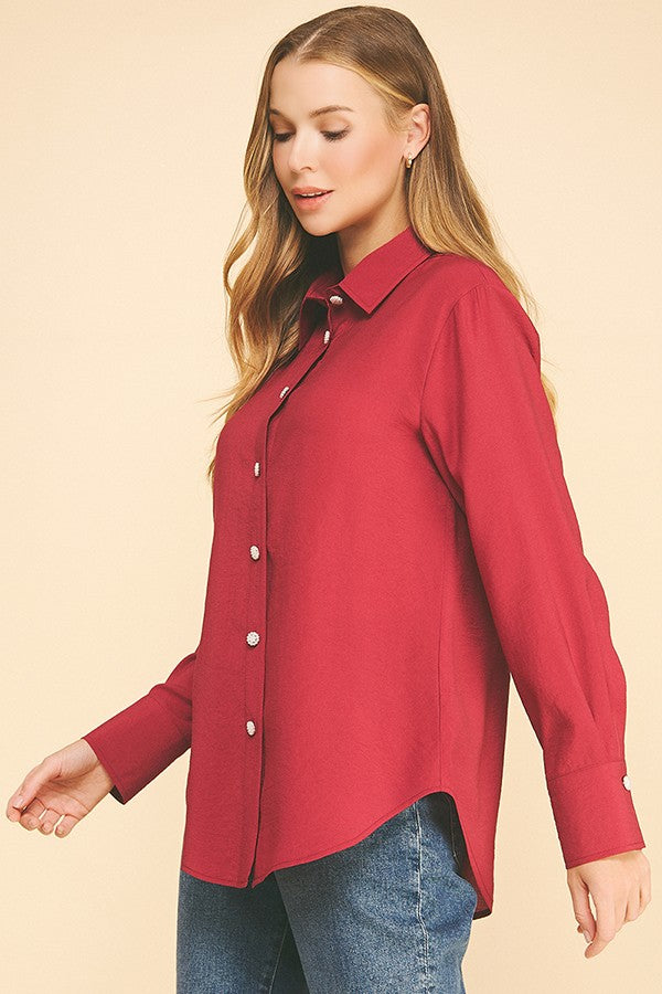 Lawn Oversized Faux Pearl Button Dress Shirt
