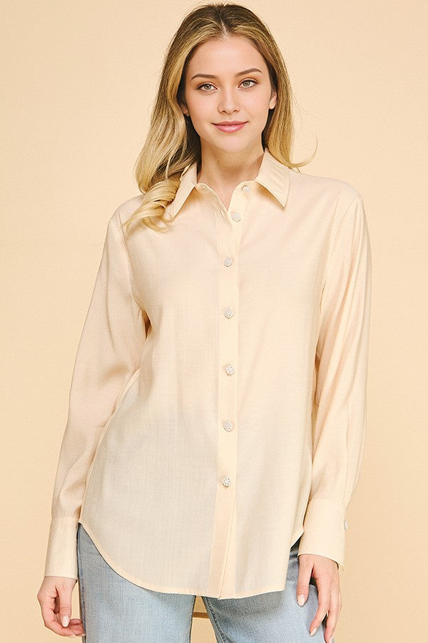 Lawn Oversized Faux Pearl Button Dress Shirt