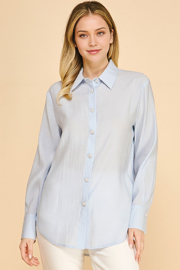 Lawn Oversized Faux Pearl Button Dress Shirt