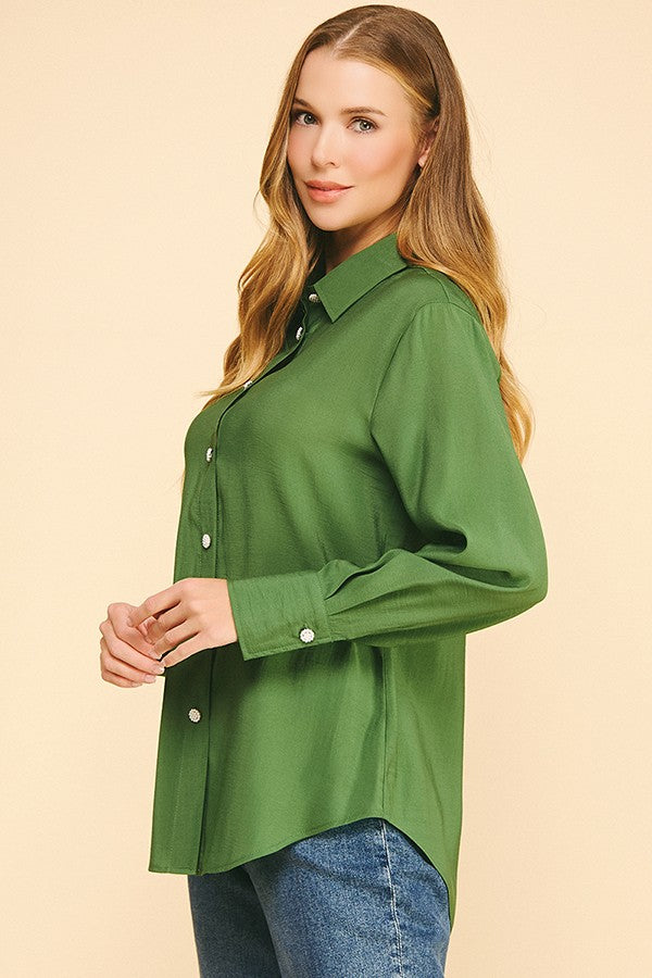 Lawn Oversized Faux Pearl Button Dress Shirt