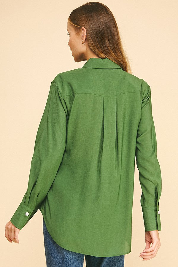 Lawn Oversized Faux Pearl Button Dress Shirt