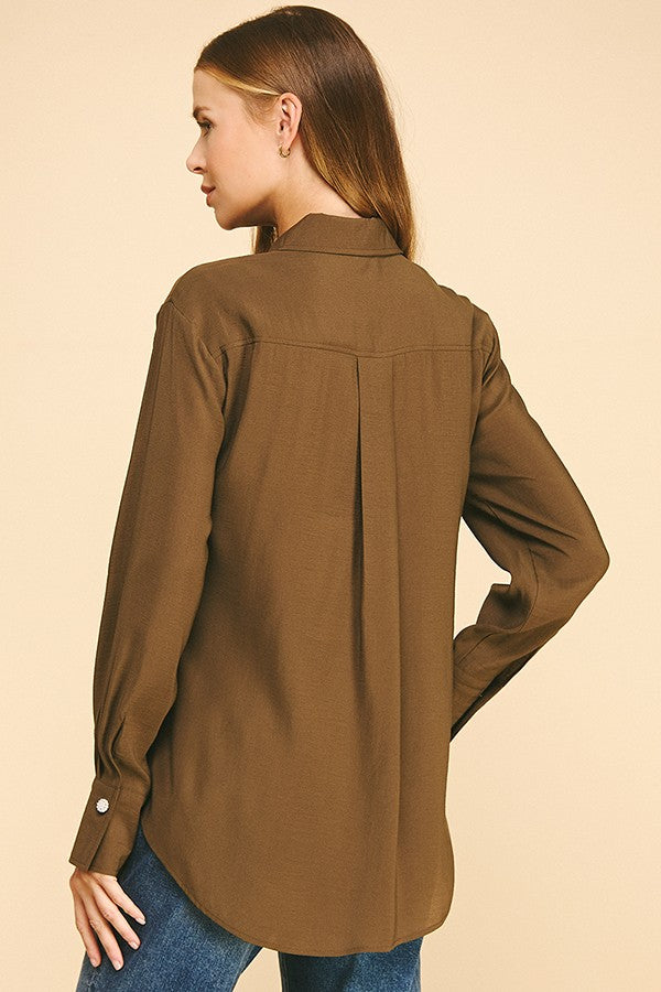 Lawn Oversized Faux Pearl Button Dress Shirt