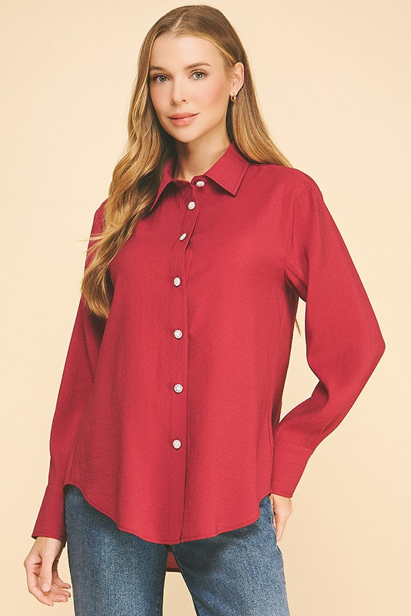 Lawn Oversized Faux Pearl Button Dress Shirt