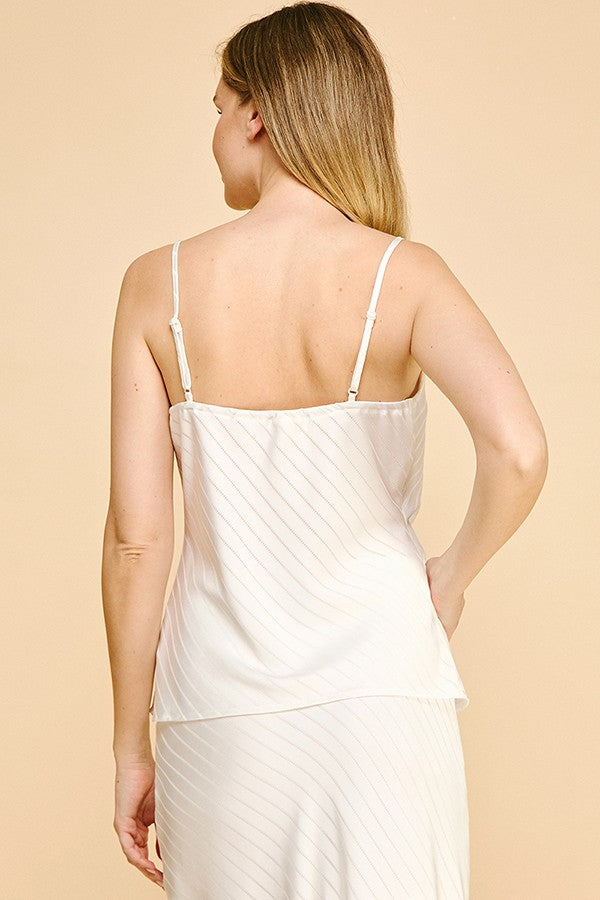 Satin Lace Striped Cowl Neck Cami Top
