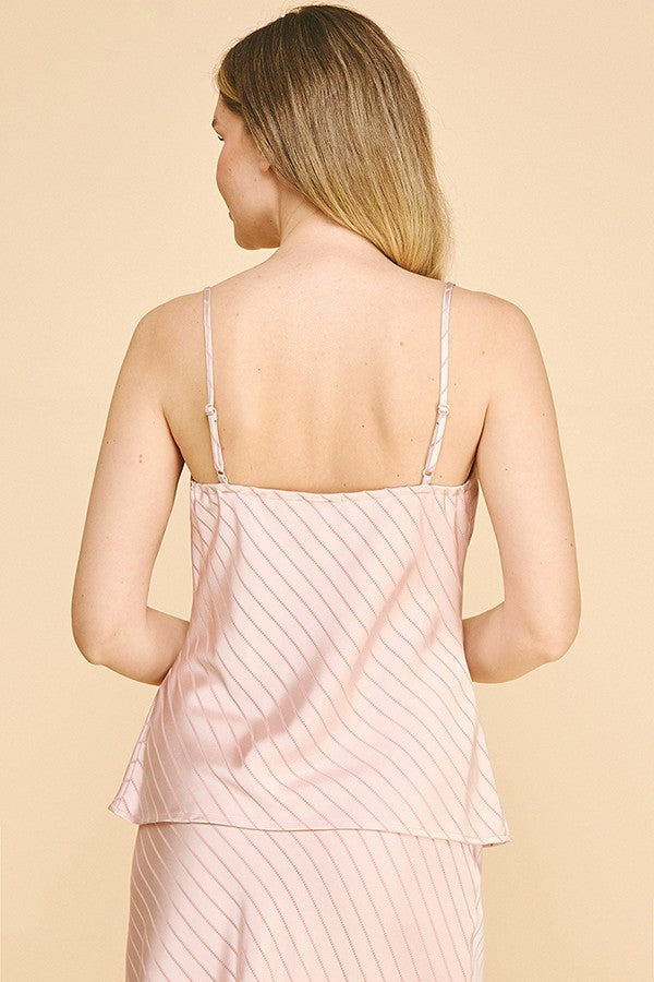 Satin Lace Striped Cowl Neck Cami Top