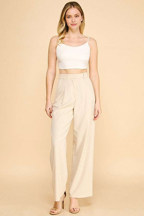 Twill Wide Leg Trousers Pants