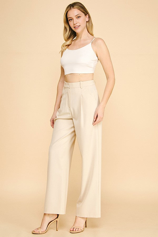 Twill Wide Leg Trousers Pants