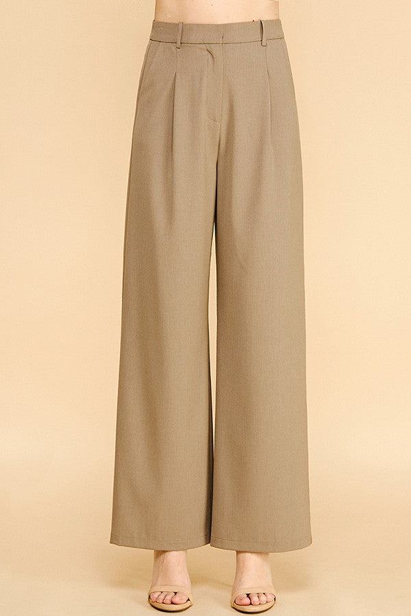 Twill Wide Leg Trousers Pants