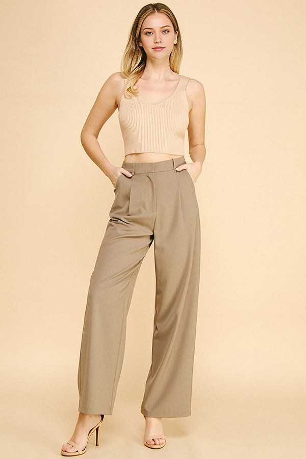 Twill Wide Leg Trousers Pants