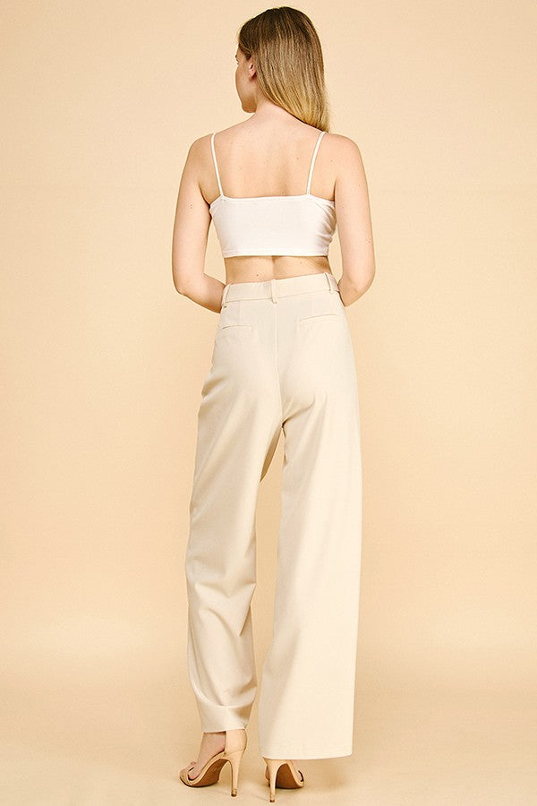 Twill Wide Leg Trousers Pants