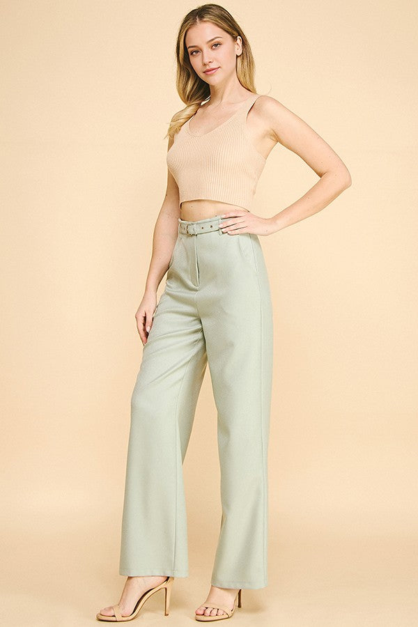 Textured Twill Wide Leg Trousers Pants